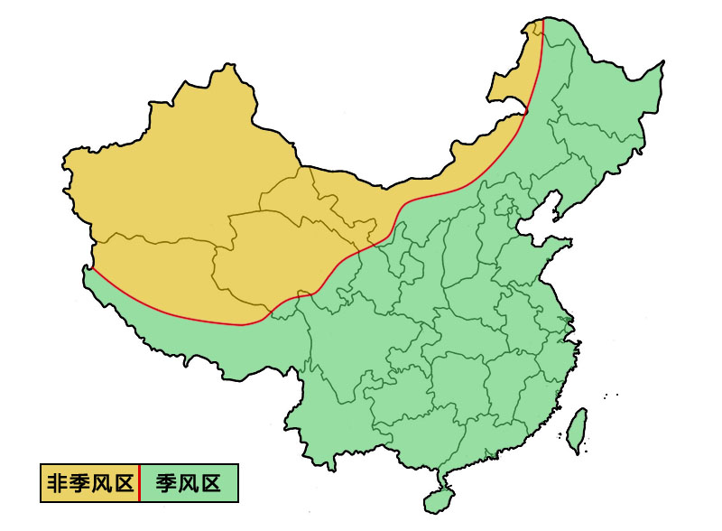 中國(guó)的季風(fēng)區(qū)與非季風(fēng)區(qū)