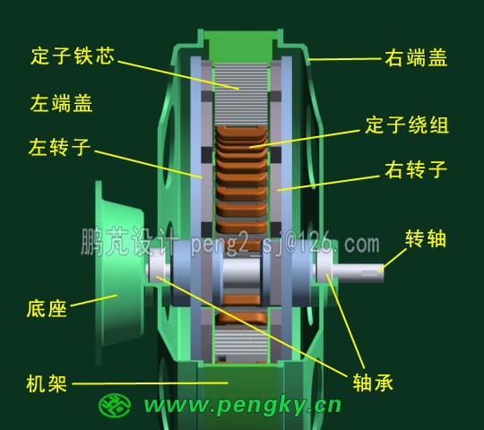 永磁中間定子盤式發(fā)電機(jī)的剖面圖-1