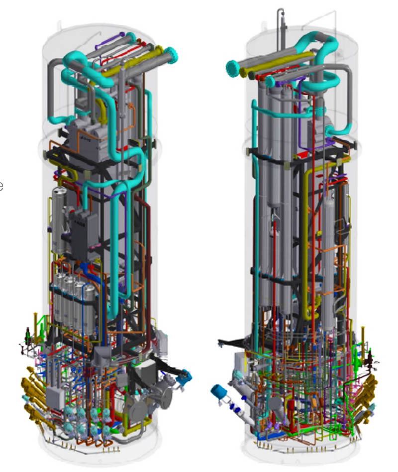 氫氣液化器真空冷箱的 3D 模型圖
