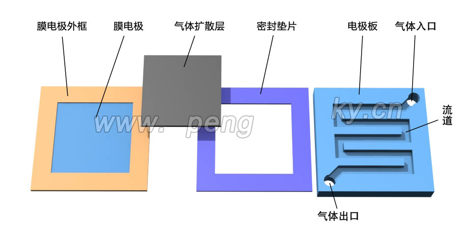 單個PEMFC模型的主要零件 單個PEMFC模型的主要零件