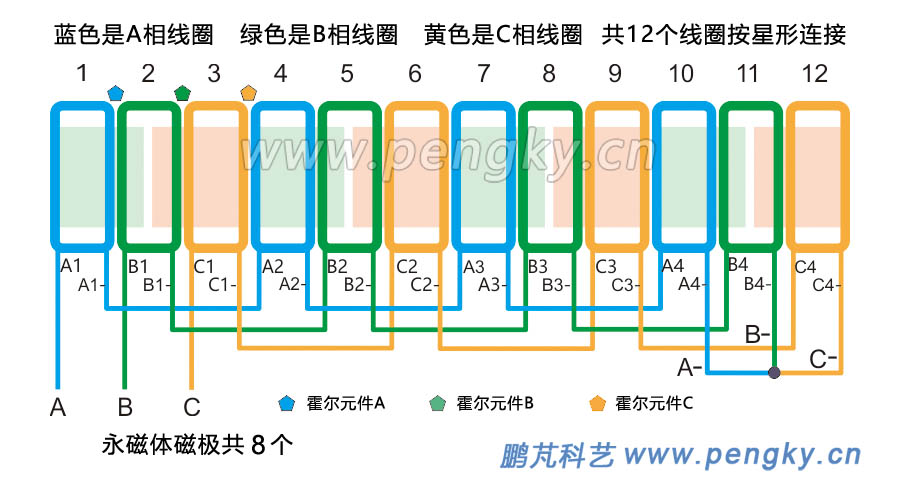 12槽8極分?jǐn)?shù)槽集中繞組永磁電機(jī)展開圖